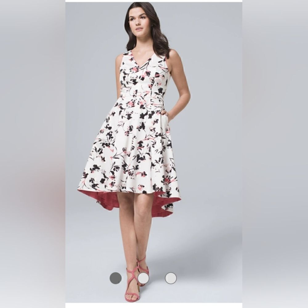 White House Black Market Ecru & Goddess Floral Sateen Fit & Flare Dress Sz 2 NWT